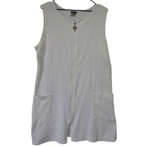 Wearabouts Zip Front Cover Up Dress Womens XL White Good Palm Tree Textured